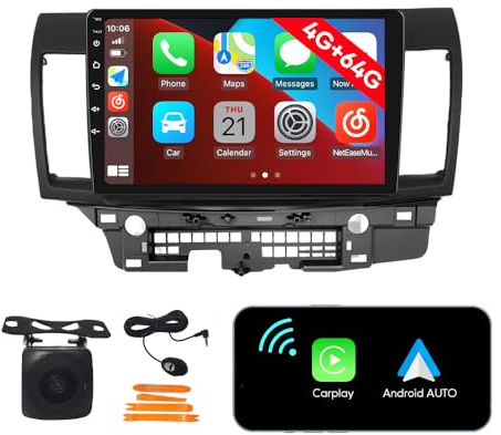 [4G 64G] Android Car Stereo FM Radio Carplay Android Auto 10 Touchscreen Headunit Media Player with Backup Kamera Für Mitsubishi Lancer 2006 2007 2008 2009 2010 2011 2012 2013 2014 2015 2016-2018