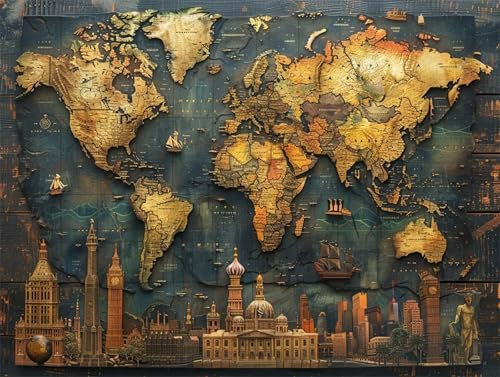 Peinture par Numéros Adulte Carte du monde, DIY Peinture Numero Enfant, Bricolage Peinture Numero Adultes Loisirs Créatifs, Acryliques Paintings avec Peintures et Pinceaux, Deco Murale 40x50cm-Y985
