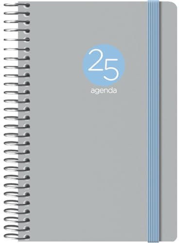 Dohe - Kalender 2025 - Wochenübersicht, Taschenformat (8,5x13 cm), 12 Monate Januar bis Dezember, Flexibler Kunststoffumschlag, Planer auf Spanisch, Büromaterial - MEMPHIS Grau