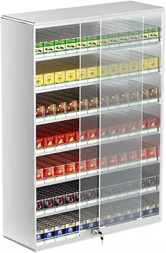 Zigarettenetui für die Wand, Vitrine für Zigaretten mit Schloss Schiebetür Vitrine für Zigaretten Packung mit 5/10 Zigaretten für Markt Geschäft Geschäft D(Size:74.5x28.8x105cm,Color:Silver)