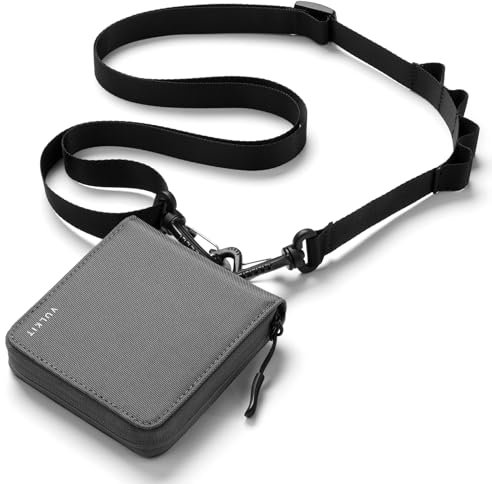 VULKIT Portefeuille à deux volets pour homme avec porte-cartes de crédit en tissu imperméable avec blocage RFID, avec lanière amovible pour l'extérieur ou les voyages quotidiens, gris, Minimaliste