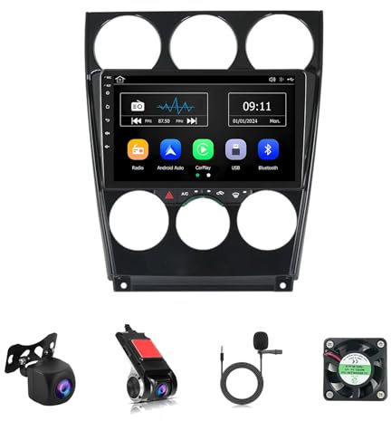 Android 14 Double Din Car Stereo 9 Inch Touch Screen Car Radio For Mazda 6 2004-2015 With Bluetooth FM WiFi SWC Android Auto Carplay GPS Navigation AHD Reverse Camera(Y1 1+32G)