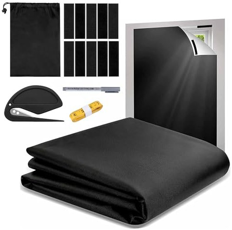 Persiana Opaca 100% Opaco, 200X145CM, Stores Ventanas, Tejido Oscurecedor Lámina Oscurecedora Extraíble para Ventanas con Cierre de Velcro Sin taladrar