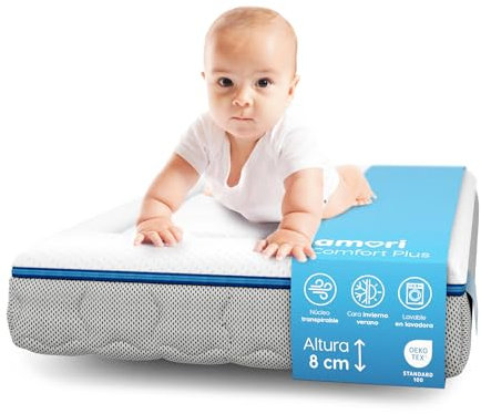 AMORI Babymatratze 80x50 für Stubenwagen, Reisebett & Babybett – 8 cm Matratze mit Memory Foam – Atmungsaktiv & Oeko-TEX Zertifiziert Comfort Plus