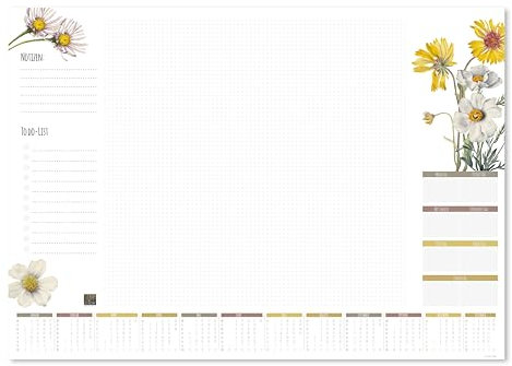 BATI ORIGIN I Schreibtischunterlage Papier I DIN A2 I mit Kalender 2025 I 50 Blatt I Design Wildblume I praktische Schreib-Unterlage für das Büro I klimaneutral produziert