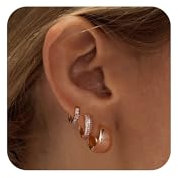 3 Paires Boucles d'Oreilles,Boucles d'Oreilles Créoles Or Rose pour Femme Creoles Or Rose Femme