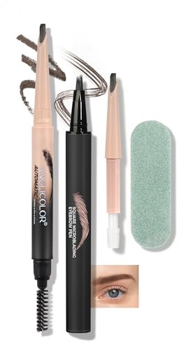 Anglicolor Lapiz Cejas 3 Minutos Para Cejas Perfectas,Lapiz Cejas Microblading Duradero,Cepillo Cejas Secado Rápido,Contorno Y Relleno Natural De Cejas (03 gray brown)