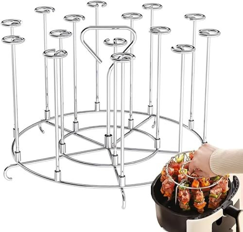 Air Fryer Bocheter Stand Compatible avec 6qt 8qt,Brochettes Verticales en Acier Inoxydable Barbecue,BBQ Rack Air Fryer Grill Accessories Grill pour la Cuisine, Support de Kebab (Long,12 Branches)