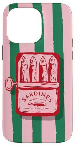 Pink Sardine Maximalist Vintage Food Stripes Aesthetic Cute Case for iPhone 14 Pro Max