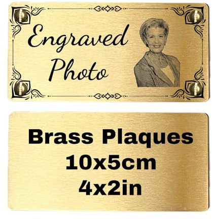 Generic 4x2 Brass Plaques Engraved Personalised | Memorial Plaques with Photo, Name Plates for Trophy/Doors/Bench/Garden