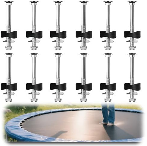 Lot de 12 Vis Trampoline avec Écrous Rondelles et Capuchons, Accessoires Trampoline pour Fixation Sécurisée, Pièces Détachées Résistantes pour Trampoline de Jardin et Extérieur