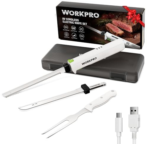 WORKPRO 8 V Cordless Electric Carving Knife Set, White