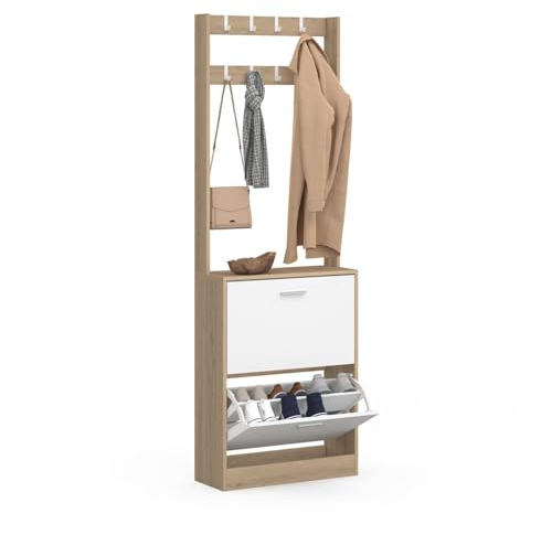IDMarket - Eingangsgarderobe KLARK Schuhschrank 2 Türen Holz-Weiß-Effekt