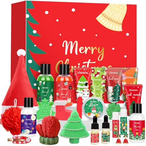 Weihnachtsgeschenke für Frauen,Beauty Adventskalender 2025 für Frauen mit Handcreme, Kerze, Lippenbalsam, Weihnachtsmütze, Badebomben, 24 Weihnachtskalender Hautpflege Geschenkset für Damen
