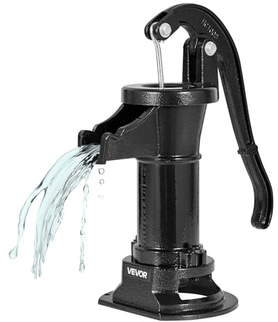 VEVOR Pompe à Eau Manuelle Puits, Hauteur de Refoulement Max 7,6 m, Pompe à Main à Bras en Fonte Vintage avec Raccord NPT Standard, pour Pomper l'Eau des Étangs, Puits, Jardins, Cours, Fermes, Noir
