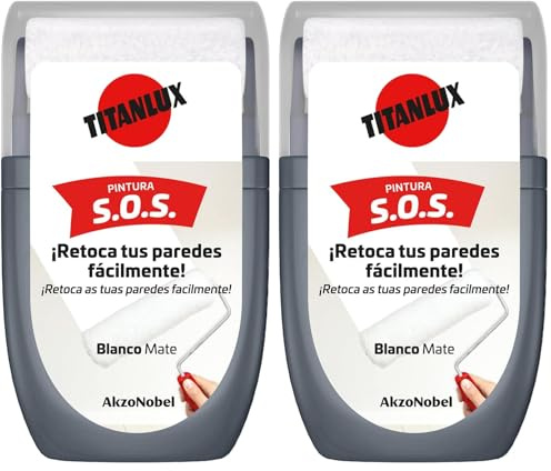 TITANLUX Rodillo Pintura Retoca Paredes, manchas, garabatos, rozaduras, pequeñas humedades, Blanco 30ml (Paquete de 2)