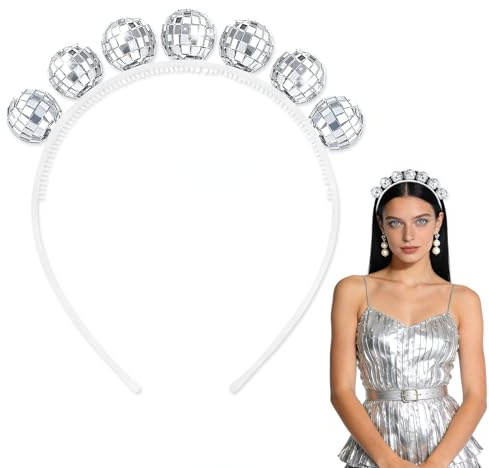 XJWZGM Discokugel Haarreif, Disco Accessoires Damen, Discokugel Kopfschmuck, Glitzer Stirnband Spiegelkugel für Karneval Fasching Stirnband Kopfschmuck 70er 80er Jahre Outfit Party Kostüm Zubehör