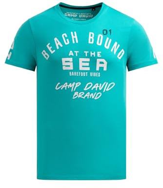 Camp David Herren T-Shirt Rundhals mit Label Prints 100% Baumwolle Regular Fit Kurzarm T-Shirt Artworks