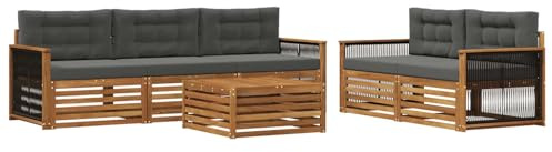 vidaXL Outdoor-Sofagarnitur mit Kissen 6 pcs Natur und Anthrazit, Gartenlounge, modernes Ecksofa, Outdoor-Sitzgelegenheit, Terrassenmöbel, gemütliches Set