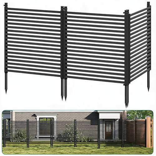 Aptliton Gartenzaun 3-teilig 270x120cm, Metall Steckzaun PE-Beschichtung, Dekorativer Zaun Garten Hof Terrasse, Rostfreie Tierbarriere ohne Graben, Schwarz