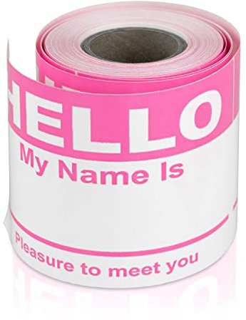 100 Stück, rosa Hello My Name is Aufkleber, 5,8 x 10,2 cm, Tag-Aufkleber, Identifikationsschilder für Konferenzen, Büros und Schulen – 1 Rolle mit 100 Stück