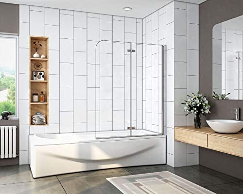 Mamparas de Bañera Plegable Biombo de Baño Abatible, 6 MM Cristal Templado Antical 100x140cm