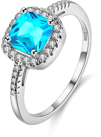Uloveido Simulierte Ocean Blue Square Topas Diamant Solitaire Trauringe, Halo Ringe für Annivery/Engagement/Party Schmuck für Frauen (Blau, Größe 59) Y3100