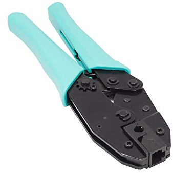 Good Connections Crimpzange - für geschirmte RJ45 Cat.6A Stecker - Hebelübersetzung für geringeren Kraftaufwand, Klingenschutz, Einrastfunktion, Gummierter Griff - Schwarz/Türkis
