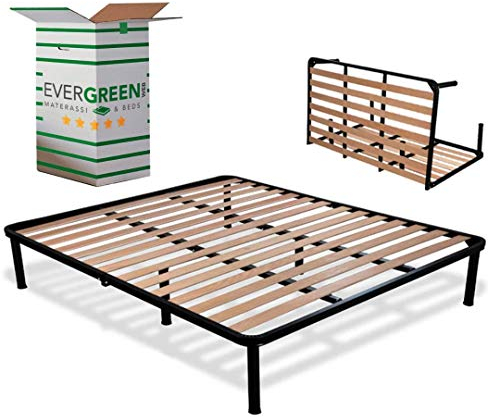 EVERGREENWEB - Orthopädischer Lattenrost 140x200 Faltbar, 35 cm Hoch, Extra Komfort Holzleisten mit 6 Abnehmbar Füße Verstärkte Rahmen aus Stahl, Klappbarer Bettgestell für alle Betten und Matratzen