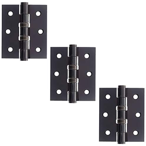 A&H™ 3 x 2.1/2 Inch - 75mm x 63mm Polished Black Nickel Ball Bearing Door Hinges 1.½ Pairs (3 Hinges)