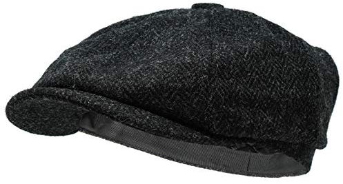 Borges & Scott Lomond Schirmmütze Newsboy – Schiebermütze aus 100% handgewebter Wolle - Harris Tweed - wasserabweisend - Mitternacht 60cm