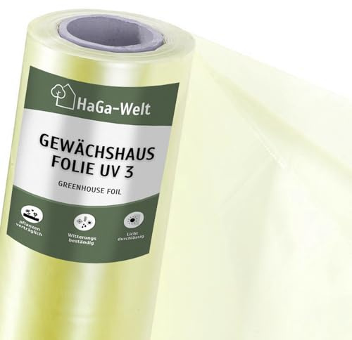 HaGa UV3 Gewächshausfolie 6m x 10m transparente PE Folie - als Folientunnel, Gewächshaus, Tomatenhaus | Witterungsbeständig | UV-beständig