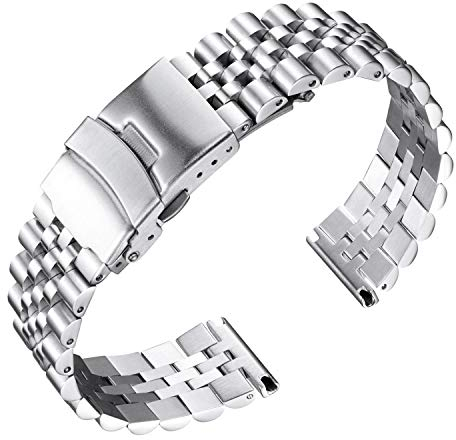 BINLUN Edelstahl Uhrenarmband Metall Uhrenarmbänder für Herren Damen Metallarmband mit Sicherheitsverschluss 18mm 20mm 22mm 24mm 26mm Armband in Gold, Silber, Schwarz, Roségold, Zwei Ton