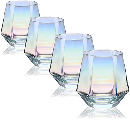 CUKBLESS Weingläser ohne Stiel, 284 ml, schillerndes Glas, modernes Regenbogen-Weinglas zum Servieren von Weißwein, Rotwein, Cocktail, Whiskey, Bourbon, kaltem Wasser, 4 Stück