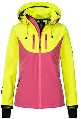 Rock Creek Damen Softshell Jacke Windbreaker Regenjacke Übergangsjacke Softshelljacke Damenjacke Regenmantel Outdoorjacke Kapuze D-442 Neonpink M