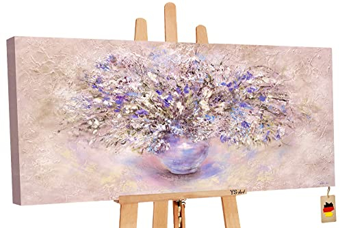 YS-Art Abstrakt Stil Acryl Gemälde auf Leinwand Stillleben handgemalt Wandbilder Wohnzimmer modern Blumen Wohndekor Bilder Büro echte Kunstwerke gerahmt 140x70 cm