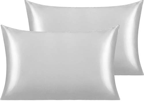 NTBAY Silk Satin Pillowcases - Satin Pillowcase for Hair and Skin, Pillow Cases 2 Pack with Envelope Closure, 50x75 cm, Silver Grey