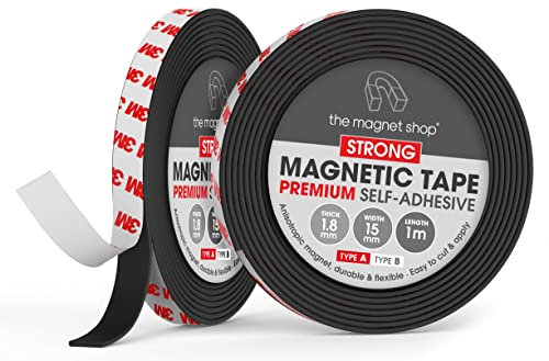 The Magnet Shop Coppie di nastri magnetici TMS A+B | Strisce magnetiche autoadesive lunghe per porte, zanzariere, zanzariere e tende | Facile da attaccare | utilizzare come chiusura (forte, 1 m + 1 m)