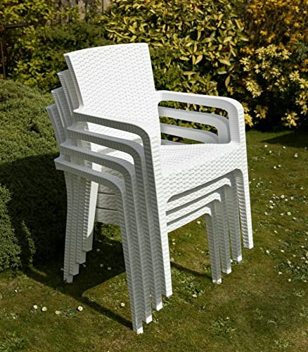 4 Patio Garden Plastic Chairs White Heavy Duty Bistro Chair Rattan Style