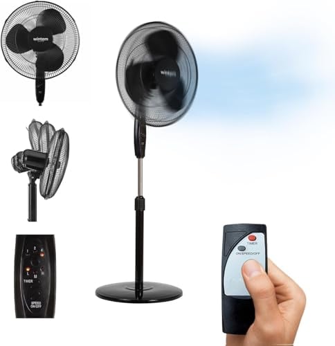 Ventilatore a Piantana 50W Silenzioso - Oscillante, Altezza e Inclinazione Regolabile | 3 Velocità, Ideale Casa e Ufficio con Piantana a Croce per Stabilità Migliore