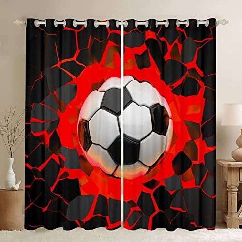 3D Red Football Blackout Curtains for Kids Adult Bedroom, Eyelet Curtains Room Darkening Curtain Thermal Insulated Sports Curtains for Living Room 2 Panels 2000x2000 Inch (W x L)