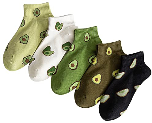 GEYIWSSXY Lustige Bunt Sneaker Avocado Baumwolle Socken Damen 39-42 Herren Kurze Socken Gute Laune Socks 5 Paar
