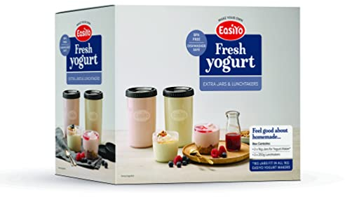 EasiYo 2 Zusatzgläser & 2 Lunchbehälter Set (Schwarz) | Enthält 2 x 1?kg Joghurtgläser & 2 x 250ml Lunch Taker