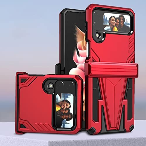 Wigento Für Samsung Galaxy Z Flip4 5G Outdoor Armor Kunststoff Super V Hart Cover Handy Tasche Hülle Etuis Rot