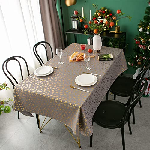 Tischdecke Weihnachten Abwaschbar,Weihnachts Tischdecke Grau Bronzing Leinen Weihnachtstischdecke,Schneeflocken Muster Weihnachten Tischdecke,Winter Christmas Party Fleckschutz Tisch Dekor-140x300cm