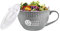 28 Ounce Soup Bowl with Handle, Ceramic Large Soup Mug with Lid, Microwave Safe Big Cup for Quick Instant Noodle or Simple Meals Takeout, Funny Smile Large Cereal Bowl, Grey