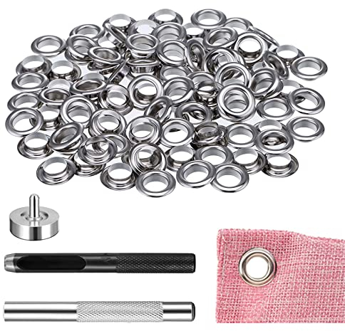 Grommet Werkzeug Kit, Ösenzange Set, Grommet Einstell Werkzeug und 100 Sets Grommet Ösen mit Aufbewahrungsbox,Tülle Werkzeuge für Leder, Plane, Zelte, Markisen, Schuhe