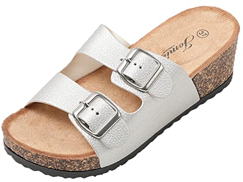 JOMIX Sandales Femme Mules Femmes Compensé Chaussons d'été Tongs Femme Claquette à Talon Confortables pour Maison Piscine Plage (Argenté, 39)