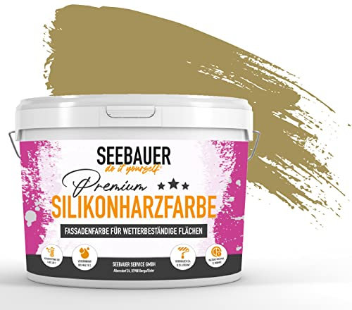 SEEBAUER diy Silikonharz-Fassadenfarbe Braun 300ML für Außen (No. 655 Olive Oil) Selbstreinigende Fassadenfarbe mit Lotuseffekt - Geeignet für Putz, Mauerwerk und Beton