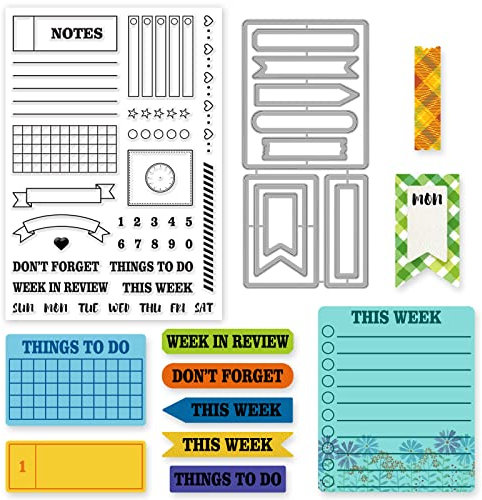 INFUNLY Stempel Und Stanzformen Für Die Kartenherstellung Stanzformen Und Stempel Für Journaling Wochenplan Transparentes Silikon-Stempel Und Stanzformen-Set Silikon-Planerstempel Für DIY Scrapbooking